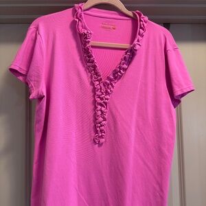 Lilly Pulitzer - Luxletic Polo Shirt - Frida Ruffle - XL - Hot pink